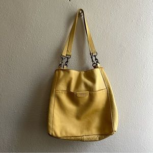 AMERICAN Leather Co. Austin Triple Entry Leather Bucket hobo Bag pale yellow